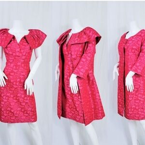 1960s Vintage Mitzi Marlow Mrs. Maisel Dress and Coat Jacket Hot Pink Taffeta